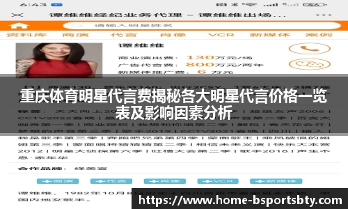 重庆体育明星代言费揭秘各大明星代言价格一览表及影响因素分析